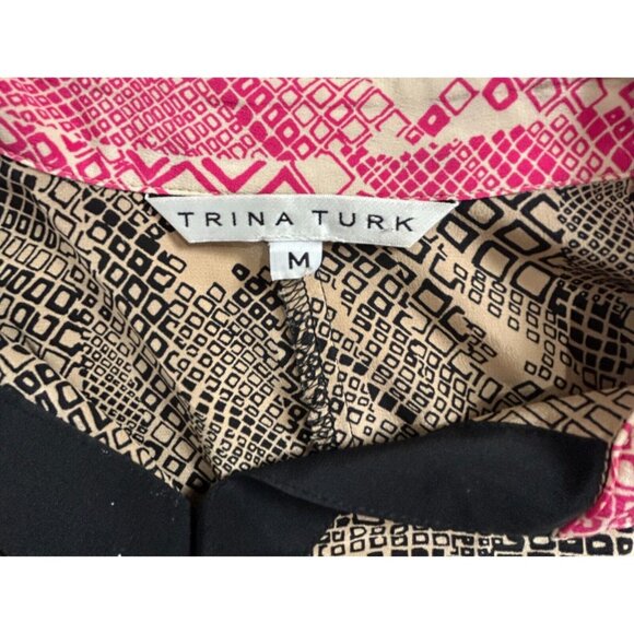 Trina Turk Women's Long Sleeve Blouse Hidden Button Geo Print Silk Size Medium - Picture 3 of 8